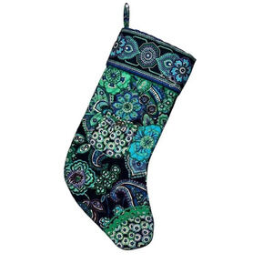 Vera Bradley Christmas Stocking Blue Rhapsody Quilted Pocket‎ Bell Retired